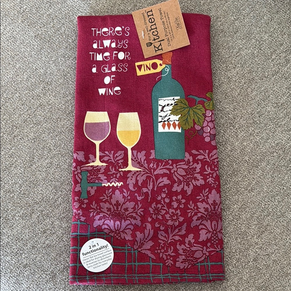 Set of 2 Kitchen Towel with Wine Design
